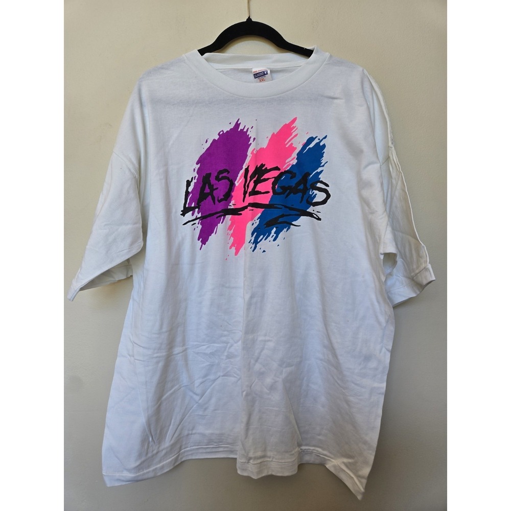 Vintage Las Vegas Graphic T Shirt Tee Adult Sz Xxl Mens Neon White Paint Splat